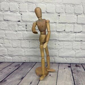 Wooden Mannequin Woman Figure Articulated Jointed Art 13 inch Tall - Stains